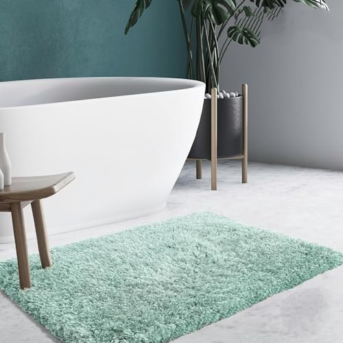 KARAT Badematte 60 x 90cm türkis weicher, Flauschiger Badezimmerteppich in Shaggy Optik, Badvorleger rutschfest waschbar Duschvorleger, Teppich Fußmatte für Badezimmer, Dusche (Emerald Green Amour)