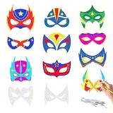 12 Stücke Superhelden Maske zum, Masken Basteln Superhelden Halbmasken Ausmalen Blanko Papiermasken für Mädchen Junge Weihnachten Geburtstage Karneval Maskerade Superhero Cosplay Rollenspiel Party