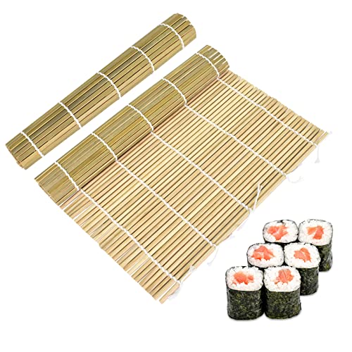 Cozlly Bambusmatte Sushi, 2 Stk 24 x 24 cm Sushi rollmatte, Waschbar und Wiederverwendbare Sushi Werkzeug für Küchen Japanische Restaurants Sushi-Liebhaber Anfänger