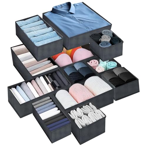Snarflun Unterwäsche Organizer 12er Set Wäschekasten Organizer, Aufbewahrungsschrank, Faltbare Stoffboxen Schubladen Organizer, Faltbare Stoffboxen Aufbewahrung