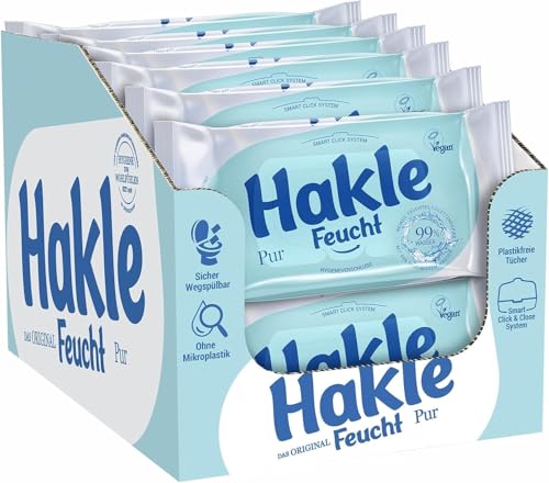 Hakle Feucht Pur im 12er-Pack, 504 Tücher (12 x 42 Blatt), pflegendes feuchtes Toilettenpapier, feuchte Tücher mit 99% Wasser, schnell wasserlösliche Feuchttücher