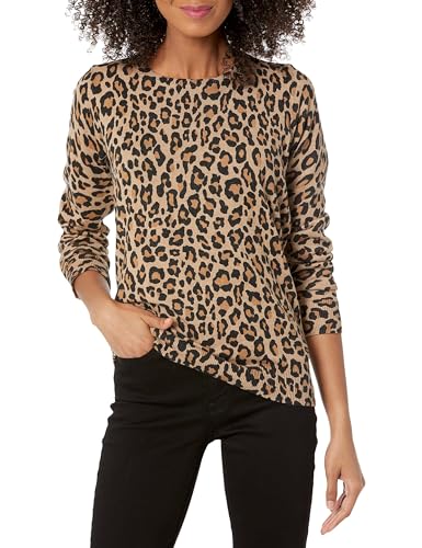 Amazon Essentials Damen Leichter, Langärmeliger Pullover Mit Rundhalsausschnitt (Erhältlich in Übergröße), Kamelbraun Gepard, XL