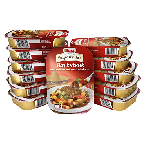 Buss Freizeitmacher Hacksteak nach mexikanischer Art mit Kartoffeln und buntem Gemüse - Fertiggerichte zum Aufwärmen in Mikrowelle & Topf - Schnell & Einfach Zubereitet - 12 x 300g