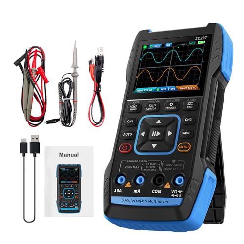 Ailao Oszilloskop Multimeter 3 In 1 Oscilloscope USB Oszilloskop 2 kanal 10MHz Bandbreite 50MSa/s Abtastrate 9999 Zählungen, mit Sonde Rote schwarze Krokodilklemme Multimeter Stift.