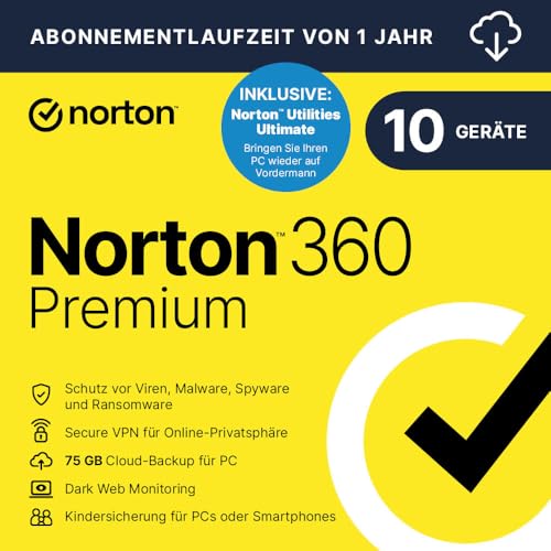 Norton 360 Premium + Utilities Ultimate 2025 | 10 Geräte | 1 Jahr |Aktivierungscode per Email