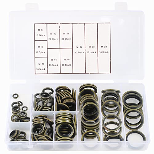 MaxAwe 150 Stk M6-M24 Hydraulik Dichtringe mit Gummilippe, Ölablassschrauben Bonded Seals, Dichtungsringe Sortiment mit Aufbewahrungsbox