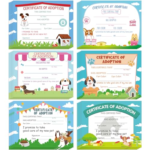 Dunzoom Hunde-Adoptionszertifikate für Welpenpartys und Haustier-Adoptionszentren, 27,9 x 21,6 cm, 24 Stück