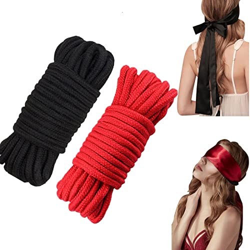 2 Stücke Bondageset Seil,Weiches 2 x 5m (Rot Schwarz),2 Stücke Augenbinde,Augenmaske Satin Augenbinde 150cm.4 Bdsm Spielzeug Hart