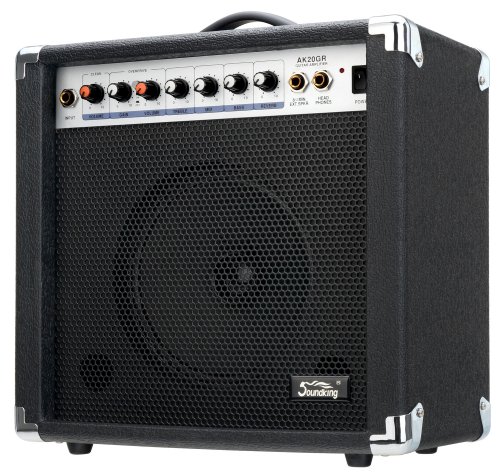 Soundking AK20-GR Gitarrenverstärker 60 Watt - 3-Band Equalizer - 8" Speaker mit 2 Kanälen, clean & overdrive - Kopfhörerausgang & Lautsprecheranschluss - Idealer Amp mit Extra robusten Schutzecken