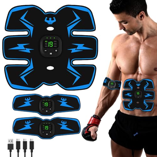 CJBIN EMS Trainingsgerät, EMS Bauchmuskeltrainer Elektrisch, Bauchtrainer Elektrisch, EMS Gerät, EMS Trainer mit 6 Modi und 19 Intensitäten, USB-Aufladung, EMS Muskeltraining für Bauch Arm HIPS Bein