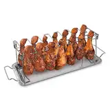 Navaris Chicken Wings Hähnchenschenkel Rack - Backofen Grill Halter für Hähnchenteile - Grillzubehör für BBQ Hähnchen aus Edelstahl mit Schale