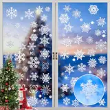 SCIONE 9 Blätter Fensterdeko Schneeflocken Fensterbilder Weihnachten Fenstersticker mit Glitter Statisch Schnee Fensteraufkleber Selbstklebend Fenster Dekoration Weiß