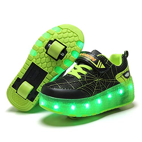 Aizeroth USB Aufladen 7 Farbwechsel LED Blinkend Schuhe Mit Doppelt Rollen Automatisch Räder Rochen Skateboardschuhe Outdoor Fitnessschuhe Gymnastik Sneakers für Jungen Mädchen Schön Geschenk