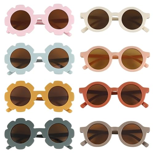 Kinder Sonnenbrillen, 8 Stück Runde Sonnenbrille Blumen Geformt Brille Retro Rund Kinder polarisierte Sonnenbrille UV 400 Schutz Kinder Sonnenbrille für Kleinkinder, Mädchen, Jungen, Strandparty