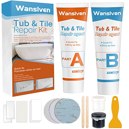 Wansiven Fliesenreparaturset Weiß, 100g Emaille Reparatur Set, Wasserdichtes Und Auslaufsicheres Keramik Reparatur Set, Waschbecken Reparaturset Zum Reparieren Von Kratzern, Löchern, Rissen