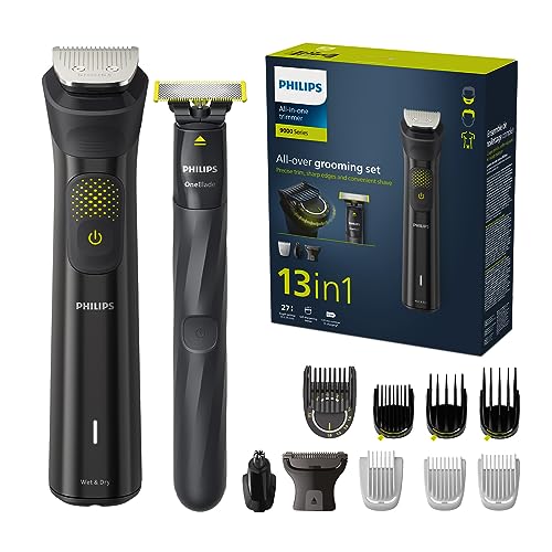 Philips Multigroom Series 9000, 13-in-One-Barttrimmer und Haarschneider inkl. OneBlade, für Gesicht, Kopf und Körper, 27 Längeneinstellungen (0.2-20 mm) (Modell MG9530/15)