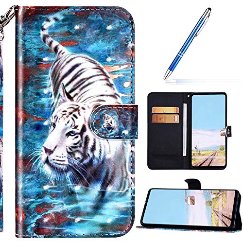 URFEDA Kompatibel mit Samsung Galaxy M31S Handyhülle Handytasche Leder Flip Case Brieftasche,Glitzer 3D Bunt Gemalt Muster Schutzhülle Magnetisch Kartenfach Ständer Klapphülle Lederhülle, Tiger