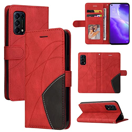 FERLAN Handyhülle für Oppo Reno 5 Hülle mit Premium PU Leder Flip Case,Magnetverschluss,Standfunktion,Kartenschlitz Case Schutzhülle für Oppo Reno 5 - Rot