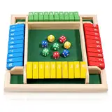 Lithyc Shut The Box - WüRfelspiel - Shut The Box Spiel - Spielbrett Mit 8 WüRfeln, Klappenspiel,Vierfarbig Natur Holz
