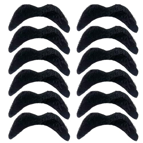 12 Stück Schnurrbart zum Ankleben,Fake Bart für Kinder Erwachsene,Bart zum Ankleben Schwarz,Klebe Schnurrbart Set,Falscher Bart Realistisch,Moustache Für Kostüm Halloween Maskerade Party