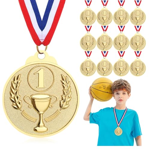Hianjoo 12 Stücke Medaille für Kinder, Medaillen Kindergeburtstag, Gewinner Medaillen zum Umhängen für Siegerehrungen, Siegermedaillen für Sport/Wettbewerbe Auszeichnungen/Party (Goldmedaille)