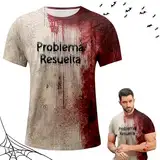 Problem Gelöst Halloween T-Shirt, Blutigem Bedrucktes Shirts, Herren Blutspritzer Horror Rundhalsausschnitt Hemd, Blutspritzer Muster Oberteile Hemd, Halloween T-Shirt, Horror Leicht T-Shirt Tops, XL