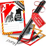 HUND IST KÖNIG Feuerwehr Aufkleber Haustier Rettung für Tür & Fenster - Notfall Feuerwehr Sticker 10,5x7,4cm Made in Germany - Brandschutz - 4er Set inkl. Folienstift