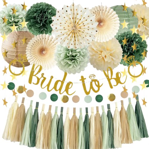 Junggesellinnenabschied Frauen Bride to Be Deko Salbeigrün JGA Deko Bride To Be Banner Papier Girlande Seidenpapier Pom Poms for Brautdusche Dekorationen