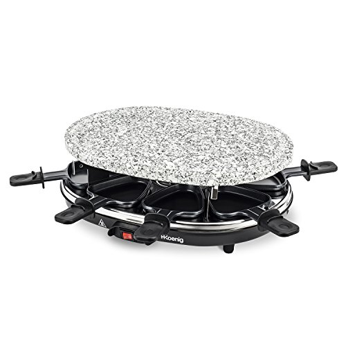 H.Koenig Raclettegerät RP85 Multifunktion 8 Personen Professionell, Granitstein, Grill, Raclette Käse Fondue, Zubehör 8 antihaftbeschichtete Pfännchen, Abnehmbare Platte, Leicht zu reinigen