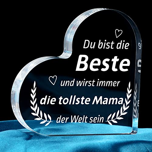 Blumuze Muttertagsgeschenk für Mama,Herzförmiges Acryl Dekoschild Mama Geschenk,Geburtstagsgeschenk Weihnachten für Mama,Beste Mutter Geschenkidee Mutter Geschenk zum Muttertag