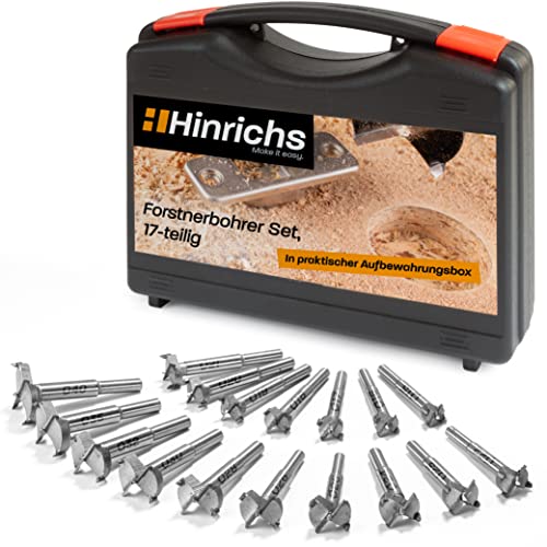 Hinrichs Forstnerbohrer Set 17 teilig im Koffer - Forsterbohrerset 15 bis 40 mm - Holzbohrer - Forstner - Forsterbohrer Fräslochborer Stemmbohrer - Bohrer Holz - Holzlochfräse