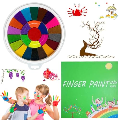 SPHERETRON Fingermalerei Kit Kinder 25 Farben finger farben kit Abwaschbares Fingermalset DIY Malset Finger Stempelkissen Stempel mit Malbuch Fingerfarben für Kinder Jungen und Mädchen