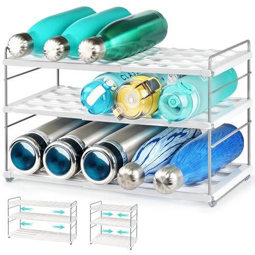 Huquter Flaschenregal Kühlschrank Organizer, Erweiterbar Flaschenhalter Kühlschrank Weinregal Stapelbar, Verstellbarer Schrank Organizer Küche, Flaschen Organizer für Küchen Arbeitsplatte Schrank Büro