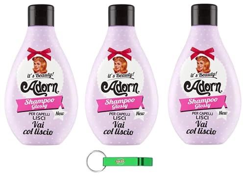 3x Adorn Shampoo per Capelli Lisci, Shampoo für Glattes Haar - Spezialbehandlung für Glänzendes und Weiches Haar 250ml + Beni Culinari Kostenloser Schlüsselanhänger