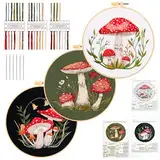 JSRQT 3 Stücke Pilz Stickerei Starter Kit für Erwachsene Anfänger,DIY Handgemachte Kreuzstich Set, Nadelspitzen-Stickset Embroidery Kit für Heimdekoration