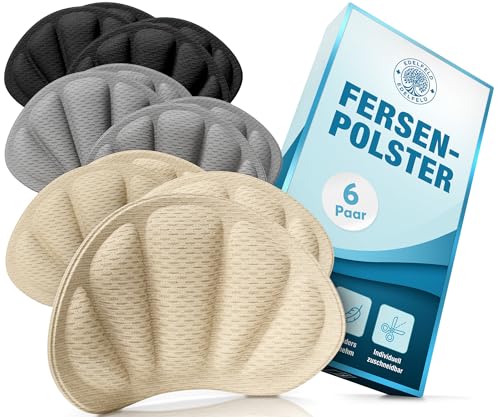 EDELFELD Unsichtbare Fersenpolster gegen Rutschen & Blasen [6 Paar] -DERMATEST SEHR GUT- Atmungsaktiver Fersenschutz aus Memory Foam - Schuheinlagen für zu große Schuhe - Hautfreundliche Fersenkissen