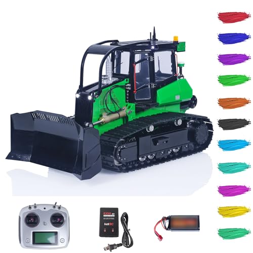 1/14 RC Hydraulische Planierraupe Modell für AOUE 850K Metall Fernsteuerung BAU Dozer Modell I6S Controller Batterie Ladegerät Licht Sound Schwarz Grün Constraction Fahrzeug für Erwachsene Hobby