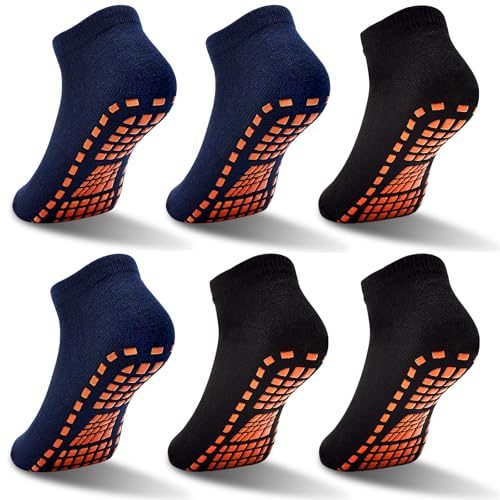 GRPSKCOS Stoppersocken Kinder Yoga Trampolin Socken Rutschfeste Socken Kinder 6 Paar Innenbereich ABS Socken für Jungen Mädchen (02 Schwarz*3+Navy*3, 6-9 Jahre)