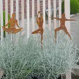 Storm's Gartenzaubereien Yoga Beetstecker 3er Set, Yoga Figuren Dekoration - Gartenstecker 3er Set 30cm in Rostoptik für Balkon oder Terrasse