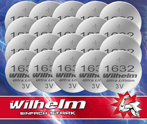 20 x CR1632 CR 1632 WILHELM Lithium Knopfzelle 3V 140 mAh ø16 x 3,2 mm Batterie DL1632