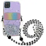 Tivenfezk Nadoli für Samsung Galaxy A22 5G Glitzer Handykette Hülle,Silikon Bling Durchsichtig Crossbody Tasche zum Umhängen Schutzhülle mit Telefon Clip Halter Band