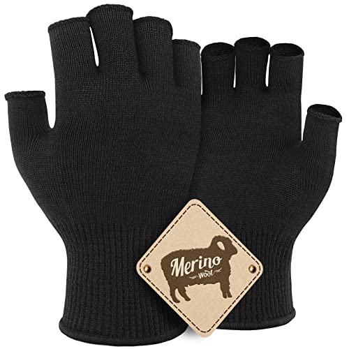 Migliore Wear Merino Unterziehhandschuhe, TOUCHSCREEN Merinowollhandschuhe, Fingerloses Innenhandschuhe Skihandschuhe für Kaltes Wetter, Elastische Winterhandschuhe zum Radfahren, Laufen, Fahren