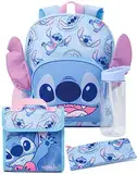 Disney Lilo and Stitch Mädchen Rucksack | Kinder Alien Charakter Merchandise 3D Ohren Schulrucksack Federmäppchen und Wasserflasche | Back to School Bag Geschenke, blau, Einheitsgröße