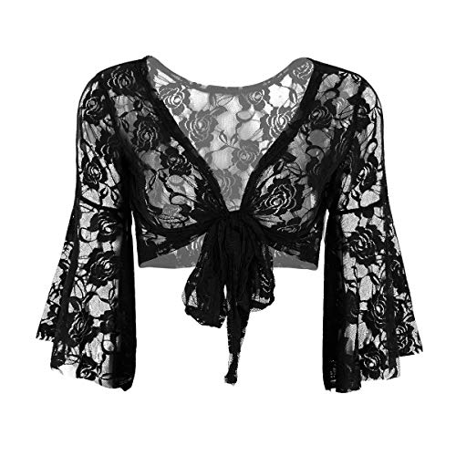 iiniim Damen Bolero Kurz Cardigan Spitze Schulterjacke Langarm Shrug Tops Tanz Ballettjacke Sport Oberteil A Schwarz Einheitsgröße