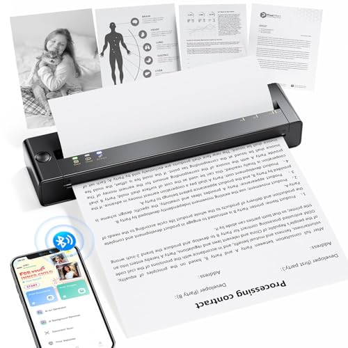 Mobiler Drucker A4 für Unterwegs, Tragbarer Drucker Unterstützt das Format A4/A5/B5, Kleiner Kabelloser Portable Printer Kompatibel mit Phone & Laptop, Bluetooth Thermodrucker A4 für Büro & Reisen