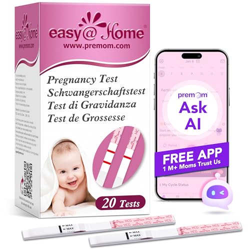 Easy@Home 20 x Schwangerschaftstest Frühtest 10 miu/ml - Empfindliches und Schnelles Test - Frühschwangerschaftstest Ultra Frühtest Schwangerschaft Streifen (20 HCG Tests)