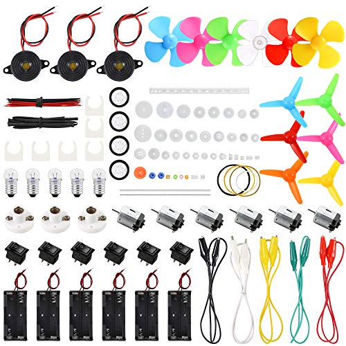 Sntieecr 6 Set DC Motors Kit, Wissenschafts Experiment Kit mit Mini Elektromotor 1.5V-3V 15000RPM Kunststoffzahnräder Getriebe, Glühbirnen, Buzzer Sounder, für Kinder DIY STEM Engineering Projekt