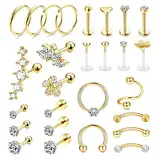 LOLIAS 27 Stück Helix Tragus Piercing Ohrringe für Frauen Männer Edelstahl Creolen Muschel Piercing Ohr Schmuck Nase Lippen Clicker Ring CZ Langhantel Piercing Set für Mädchen Geschenk