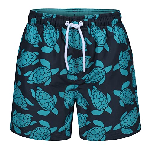 Ript Essentials Jungen-Badeshorts, schnelltrocknend, UV-Schutzfaktor 50, Pfirsich-Textur, Marineblau mit türkisen Schildkröten, Alter 9 - 10 Jahre