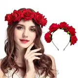 duoyif Rote Rose Haarband Rose Blume Stirnband, Blumen Krone Kopfschmuck Rose Haarschmuck Garland Stirnband, Rose Blume Stirnband FüR Karneval Halloween Cocktailparty Hochzeit Geburtstag Weihnachten